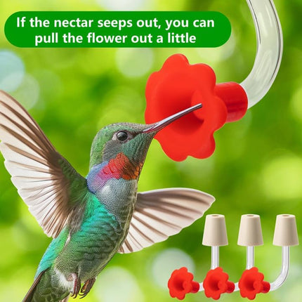 9 Pcs Hummingbird Feeder Tubes with Red Floral Tip, Bird Hummingbird Feeder Replacement Parts with 3 Brush, Outside Flower Bird Water Feeder Tubes Stoppers for Making Your Own Bird Feeders.