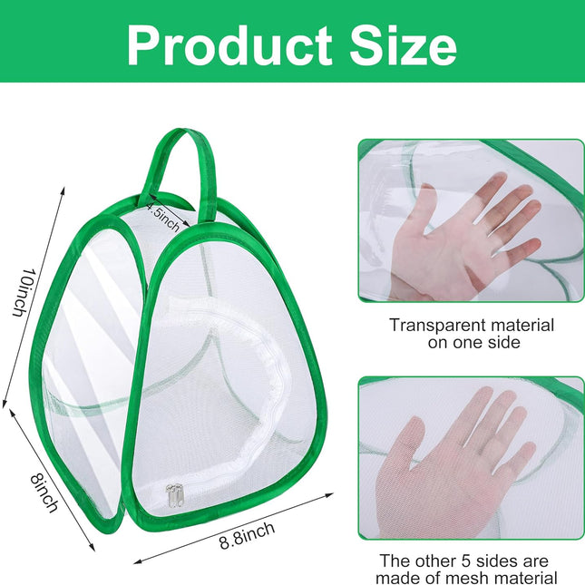 2 Pcs Mini Butterfly Habitat Cage- 10 x 8.8 x 8 Inch Collapsible Insect Mesh Cage- Portable Butterfly Net Habitat with Zipper for Transporting and Raising.