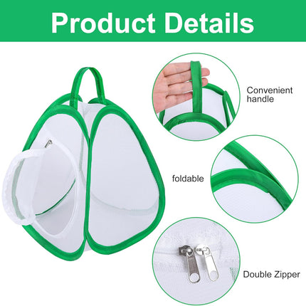 2 Pcs Mini Butterfly Habitat Cage- 10 x 8.8 x 8 Inch Collapsible Insect Mesh Cage- Portable Butterfly Net Habitat with Zipper for Transporting and Raising.