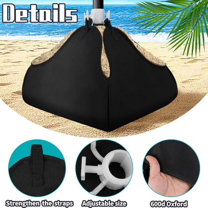1 Set Beach Umbrella Base Weight- 600D Oxford Cloth Sun Umbrella Fillable Weights Sand Bags- Heavy Duty Beach Umbrella Stand Sand Anchor for Outdoor Patio Garden.