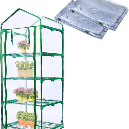 2 Pcs 4 Tier Greenhouse Replacement Cover- 27 x 19 x 63 Inch Clear PVC Plant Greenhouse Cover with Roll-Up Zipper Door for Gardening Plants Flowers (Frame Not Include).