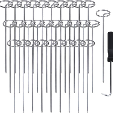 120 Pcs Garden Landscape Staples - 12 Gauge Circle Top Landscape Pins - 6 Inch Galvanized Landscape Pins Garden Stakes with 1Pc Nail Lifter for Securing Yard Garden Lawn Fabric Weed Barrier.