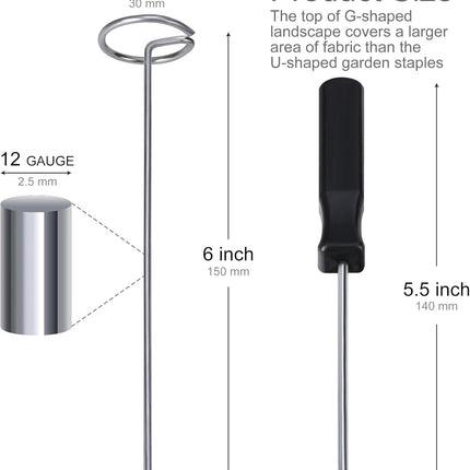 120 Pcs Garden Landscape Staples - 12 Gauge Circle Top Landscape Pins - 6 Inch Galvanized Landscape Pins Garden Stakes with 1Pc Nail Lifter for Securing Yard Garden Lawn Fabric Weed Barrier.