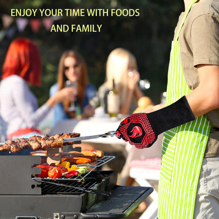 BBQ Fireproof Gloves, Grill Cut-Resistant Gloves 1472°F Heat Resistant Gloves, Non-Slip Silicone Oven Gloves, Kitchen Safe Cooking Gloves for Oven Mitts,Barbecue,Cooking, Frying, Red（2 Pairs）.