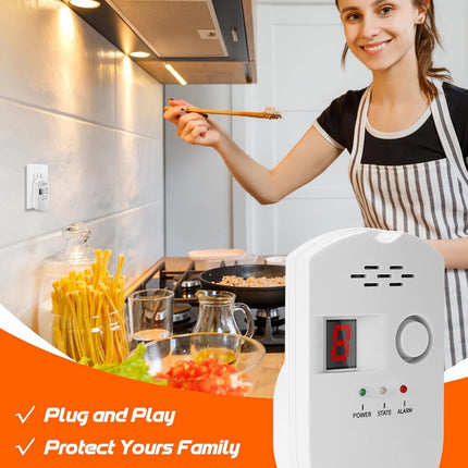 Natural Gas Leak Detector, Plug-in Propane Natural Gas Detector for Home Kitchen RV, Combustible & Explosive Gas Alarm for LPG, LNG, Methane (AC Power).