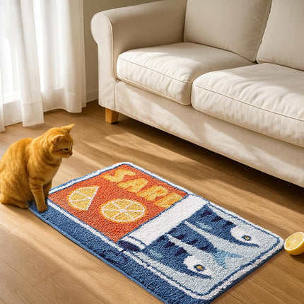 Sardine Can Bath Mat, Blue Bathroom Rugs for Bedroom, Soft Washable Rug Non Slip Cute Kitchen Bath Mats for Bathroom Funny Cartoon Fish and Lemon.