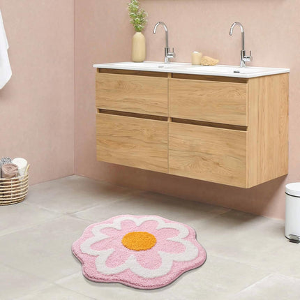 Cute Pink Flower Bath Mat, Machine Washable Bath Rug, Ultra Soft and Fluffy Bathroom Mat, Small Round Non-Slip Water Absorbent Bath Mats for Bathroom Floor, Shower Room and Bathtub.