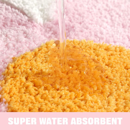 Cute Pink Flower Bath Mat, Machine Washable Bath Rug, Ultra Soft and Fluffy Bathroom Mat, Small Round Non-Slip Water Absorbent Bath Mats for Bathroom Floor, Shower Room and Bathtub.