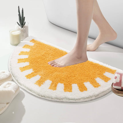 Bathroom Rugs Sun Bath Mat, Half Circle Cute Sunrise Bath Mat Soft and Fluffy, Water Absorbent Bath Rug Machine Washable Bathroom Mat.