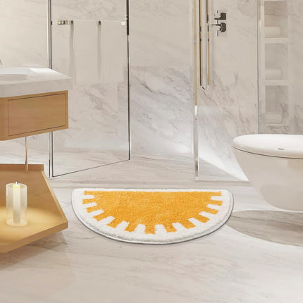 Bathroom Rugs Sun Bath Mat, Half Circle Cute Sunrise Bath Mat Soft and Fluffy, Water Absorbent Bath Rug Machine Washable Bathroom Mat.