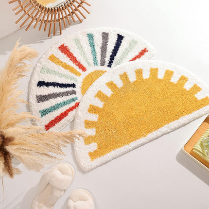 Bathroom Rugs Sun Bath Mat, Half Circle Cute Sunrise Bath Mat Soft and Fluffy, Water Absorbent Bath Rug Machine Washable Bathroom Mat.