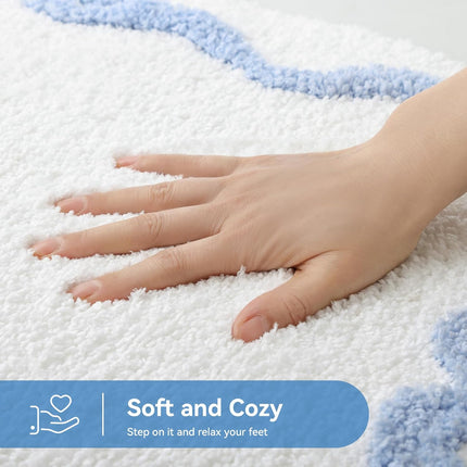 Blue Scalloped Bath Mat - Cute Bow Bathroom Rugs Small Non Slip Bath Mat, Soft & Absorbent Bath Rugs for Bathroom Decor, Tub, Vanity Floor.
