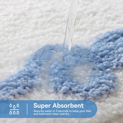 Blue Scalloped Bath Mat - Cute Bow Bathroom Rugs Small Non Slip Bath Mat, Soft & Absorbent Bath Rugs for Bathroom Decor, Tub, Vanity Floor.