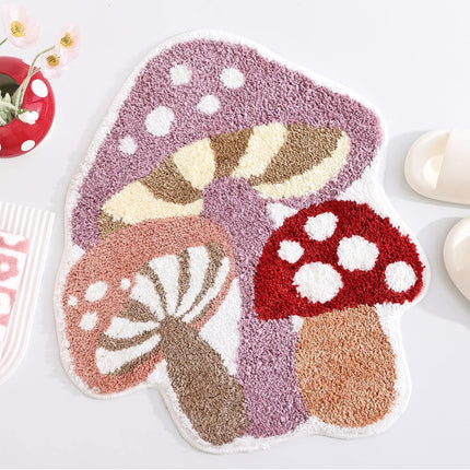 Cute Non Slip Kids Bath Mat - Strong Absorbent Soft Washable Purple Mushroom Boho Bath Rug for Tub, Shower & Bathroom.