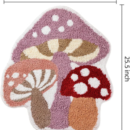 Cute Non Slip Kids Bath Mat - Strong Absorbent Soft Washable Purple Mushroom Boho Bath Rug for Tub, Shower & Bathroom.
