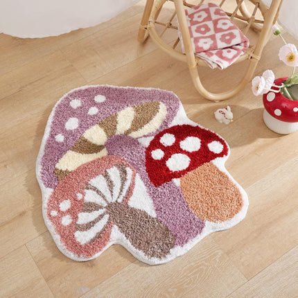 Cute Non Slip Kids Bath Mat - Strong Absorbent Soft Washable Purple Mushroom Boho Bath Rug for Tub, Shower & Bathroom.