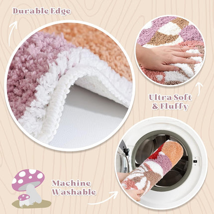Cute Non Slip Kids Bath Mat - Strong Absorbent Soft Washable Purple Mushroom Boho Bath Rug for Tub, Shower & Bathroom.