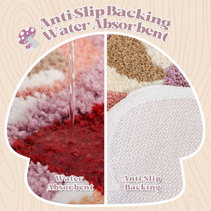 Cute Non Slip Kids Bath Mat - Strong Absorbent Soft Washable Purple Mushroom Boho Bath Rug for Tub, Shower & Bathroom.