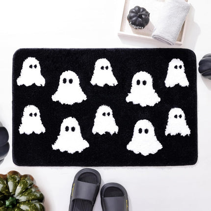 Halloween Bath Mat Spooky Ghosts Gothic Home Decor Black Rugs for Non Slip, Spooky Goth Gift Cute Shower Rug for Bathroom, Bedroom, Living Home Decoration, 20x30in.