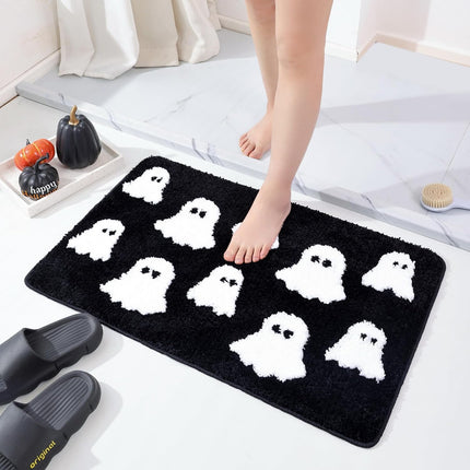 Halloween Bath Mat Spooky Ghosts Gothic Home Decor Black Rugs for Non Slip, Spooky Goth Gift Cute Shower Rug for Bathroom, Bedroom, Living Home Decoration, 20x30in.
