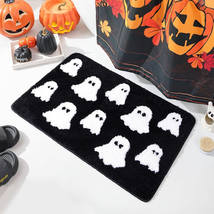 Halloween Bath Mat Spooky Ghosts Gothic Home Decor Black Rugs for Non Slip, Spooky Goth Gift Cute Shower Rug for Bathroom, Bedroom, Living Home Decoration, 20x30in.