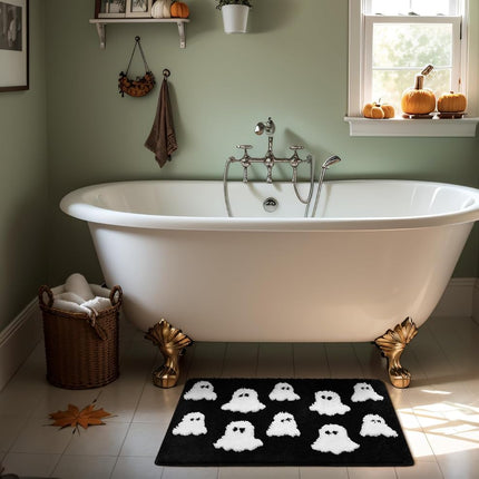 Halloween Bath Mat Spooky Ghosts Gothic Home Decor Black Rugs for Non Slip, Spooky Goth Gift Cute Shower Rug for Bathroom, Bedroom, Living Home Decoration, 20x30in.