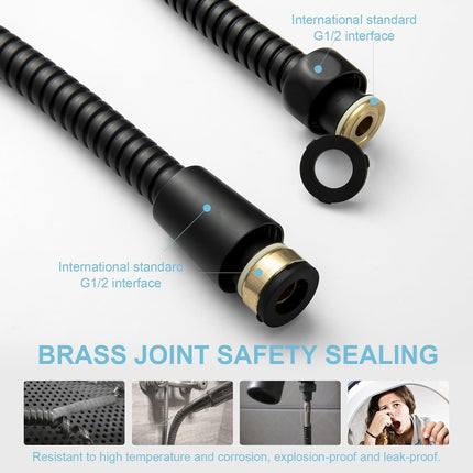 Shower Hose, Kink Free Stainless Steel Shower Hose Attachment Electroplating Handheld Shower Head Hose Flex Hoses Extension with Brass Insert & Nut for Pet Bathing Cleaning 60 in, Matte Black.