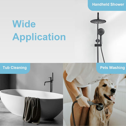 Shower Hose, Kink Free Stainless Steel Shower Hose Attachment Electroplating Handheld Shower Head Hose Flex Hoses Extension with Brass Insert & Nut for Pet Bathing Cleaning 60 in, Matte Black.