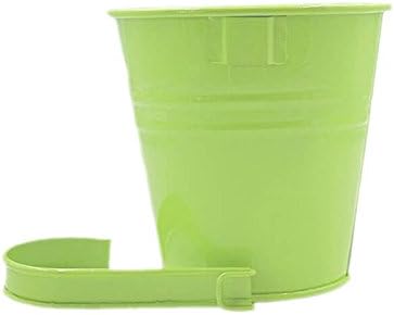 Flower Pots,10 Pcs Metal Iron Hanging Flower Plant Pots Balcony Garden Plant Planter Baskets Fence Bucket Pot 4'' Flower Holders with Detachable Hook.