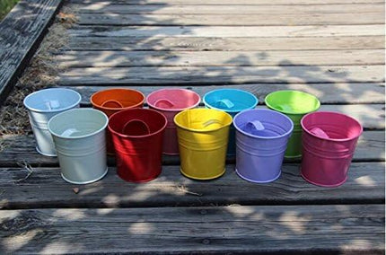 Flower Pots,10 Pcs Metal Iron Hanging Flower Plant Pots Balcony Garden Plant Planter Baskets Fence Bucket Pot 4'' Flower Holders with Detachable Hook.