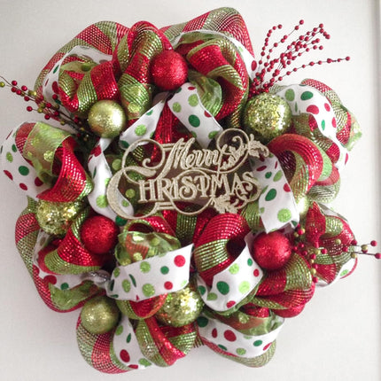 Red and Green Mesh Ribbon - 10 Inch Metallic Foil Stripe Decor for Christmas Tree, Wreaths, DIY Crafts, Valentine's Day.
