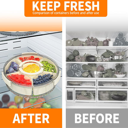 Divided Serving Tray with Lid and Handle, Stackable Snackle Box Container for Fruits Candy Organizer, Portable Spinning Rounded Veggie Tray for Kitchen, Party, Trave and Picnic-1 PACK.