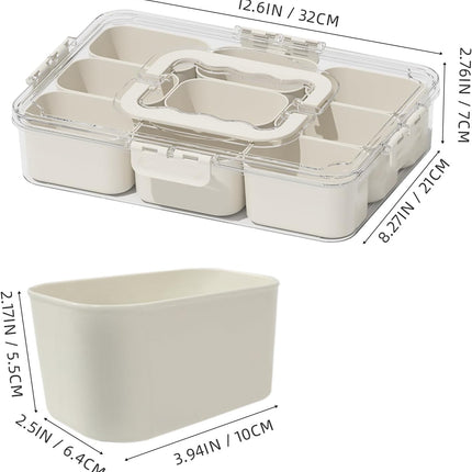 Snackle Box Container, Portable 9 Compartments Divided Serving Tray with Lid and Handle, Clear Snack Box, Stackable Snack Platters Organizer for Fruits, Candies, Vegetables, Nuts-2 PACK.