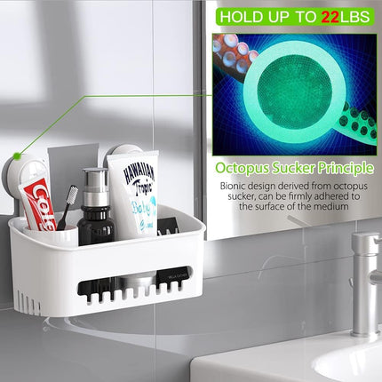 Shower Caddy Suction Cup NO-Drilling Removable Shower Shelf Powerful Heavy Duty Hold up to 22lbs, Waterproof Storage Basket for Shampoo & Toiletries Bathroom & Kitchen Caddy Organizer.