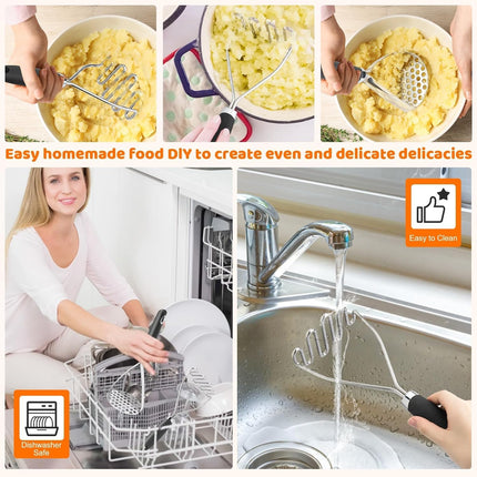 Potato Masher Set of 2 Pieces, 10.25-Inch Stainless Steel Wire Mashed Potato Masher, Kitchen Gourmet Making Tools Professional Integrated Honeycomb, For Vegetable, Fruit, Melon, Potato Etc, Black.