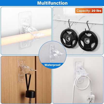 6-Pack No Drill Needed Curtain Rod Holders, Self Adhesive Rod Brackets for Smooth Walls, Multipurpose Nail-Free Stick on Curtain Rod Hooks, Screw Mount Curtain Hangers for Textured Surfaces.