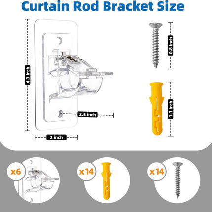 6-Pack No Drill Needed Curtain Rod Holders, Self Adhesive Rod Brackets for Smooth Walls, Multipurpose Nail-Free Stick on Curtain Rod Hooks, Screw Mount Curtain Hangers for Textured Surfaces.