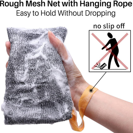 6-Pack Soap Pocket Exfoliating Soap Saver Pouch, Body Scrubber Rough Sponge Exfoliator for Bath or Shower, Gray Mesh Bar Soap Foam Lather Pouch.