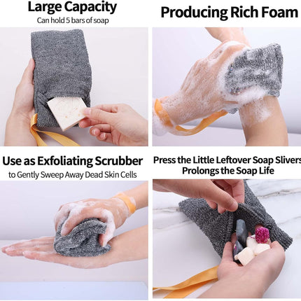 6-Pack Soap Pocket Exfoliating Soap Saver Pouch, Body Scrubber Rough Sponge Exfoliator for Bath or Shower, Gray Mesh Bar Soap Foam Lather Pouch.