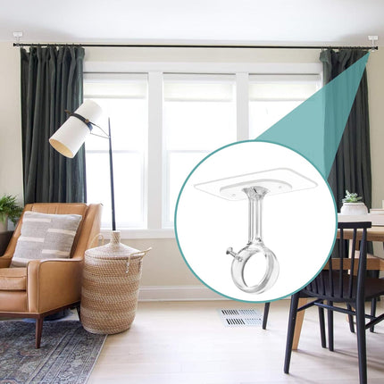 6-Pack No Drilling Ceiling Mounted Curtain Rod Brackets, Self Adhesive Curtain Rod Holder, Heavy Duty Stick No Wall Damage Rods Hanger Hooks for Home Renter Dorm Kitchen Bedroom Bathroom.