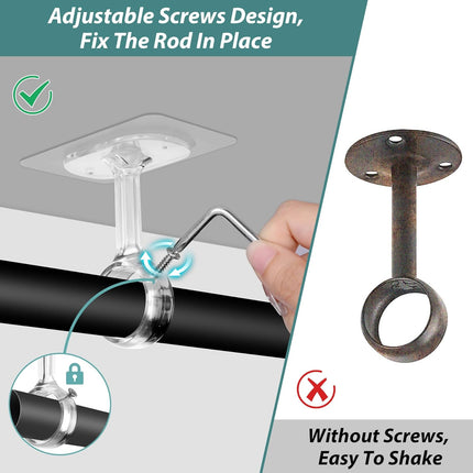 6-Pack No Drilling Ceiling Mounted Curtain Rod Brackets, Self Adhesive Curtain Rod Holder, Heavy Duty Stick No Wall Damage Rods Hanger Hooks for Home Renter Dorm Kitchen Bedroom Bathroom.