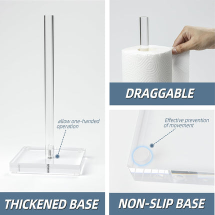 Transparent Acrylic Paper Towel Stand Holder, Freestanding Tabletop Roll Paper Tower Holder, Countertop Paper Towel Dispenser for Kitchen, Bathroom, Coffee Table.