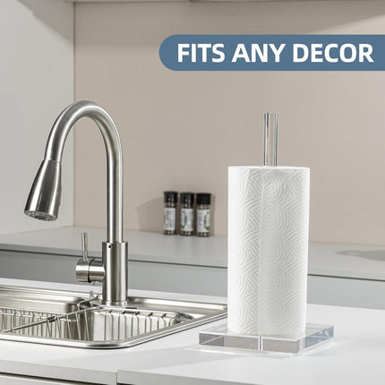 Transparent Acrylic Paper Towel Stand Holder, Freestanding Tabletop Roll Paper Tower Holder, Countertop Paper Towel Dispenser for Kitchen, Bathroom, Coffee Table.