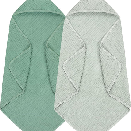 2 Pack Hooded Baby Towels, 100% Muslin Cotton Bath Towel for Babies, Newborn, Infant and Toddler, Absorbent Soft Baby Bath Towel with Hood, Boy and Girl Bath Essentials.