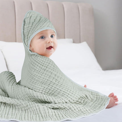 2 Pack Hooded Baby Towels, 100% Muslin Cotton Bath Towel for Babies, Newborn, Infant and Toddler, Absorbent Soft Baby Bath Towel with Hood, Boy and Girl Bath Essentials.