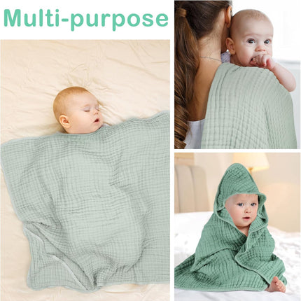 2 Pack Hooded Baby Towels, 100% Muslin Cotton Bath Towel for Babies, Newborn, Infant and Toddler, Absorbent Soft Baby Bath Towel with Hood, Boy and Girl Bath Essentials.