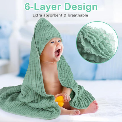 2 Pack Hooded Baby Towels, 100% Muslin Cotton Bath Towel for Babies, Newborn, Infant and Toddler, Absorbent Soft Baby Bath Towel with Hood, Boy and Girl Bath Essentials.