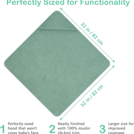 2 Pack Hooded Baby Towels, 100% Muslin Cotton Bath Towel for Babies, Newborn, Infant and Toddler, Absorbent Soft Baby Bath Towel with Hood, Boy and Girl Bath Essentials.