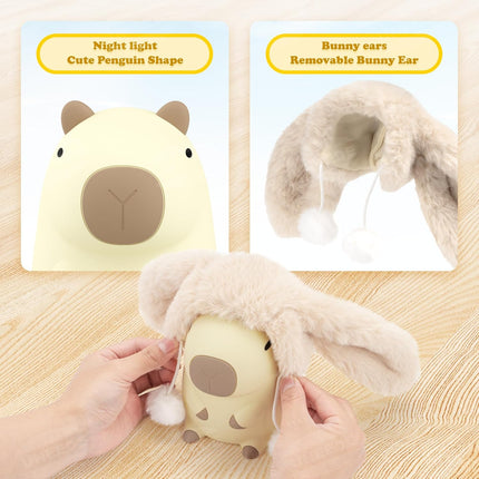 Capybara Night Light White Elephant Gifts - Rechargeable Silicone Touch Lamp, 2-Level Dimmable, 20-Min Timer, Safe Nursery Decor for Kids & Valentines Day Gifts.