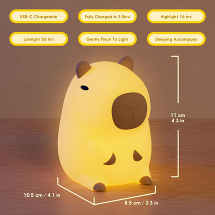 Capybara Night Light White Elephant Gifts - Rechargeable Silicone Touch Lamp, 2-Level Dimmable, 20-Min Timer, Safe Nursery Decor for Kids & Valentines Day Gifts.